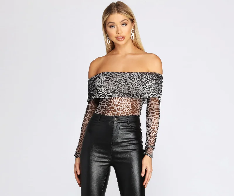 Fabulously Fierce Mesh Off Shoulder Bodysuit