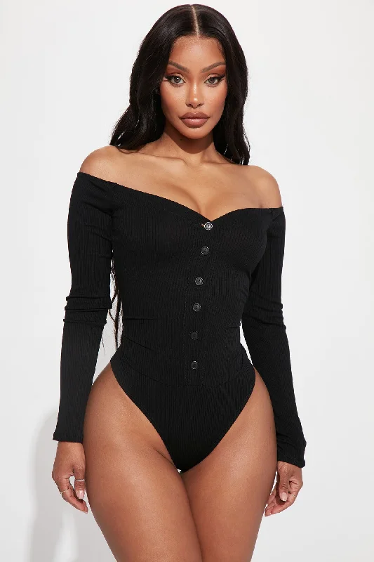 Fool In Love Off Shoulder Bodysuit - Black