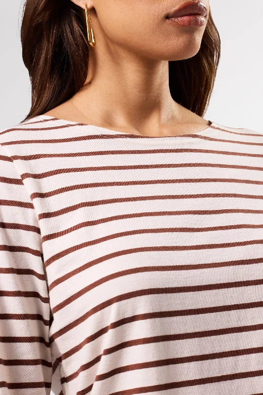 Francoise Organic Cotton Tee - Ivory Espresso Stripe