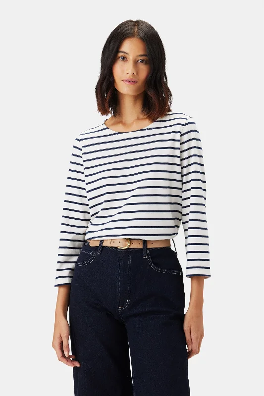 Francoise Organic Cotton Tee - Ivory Navy Blue Stripe