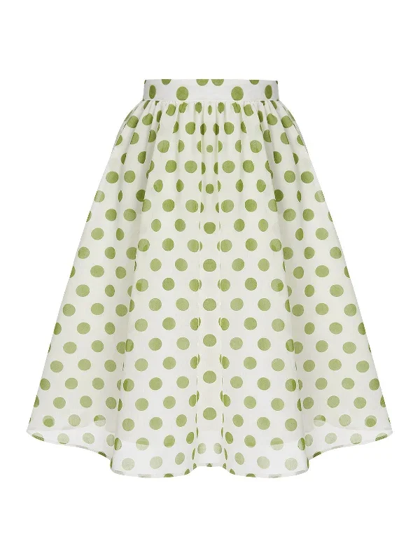 Green 1940s Schiffon Polka Dots Skirt