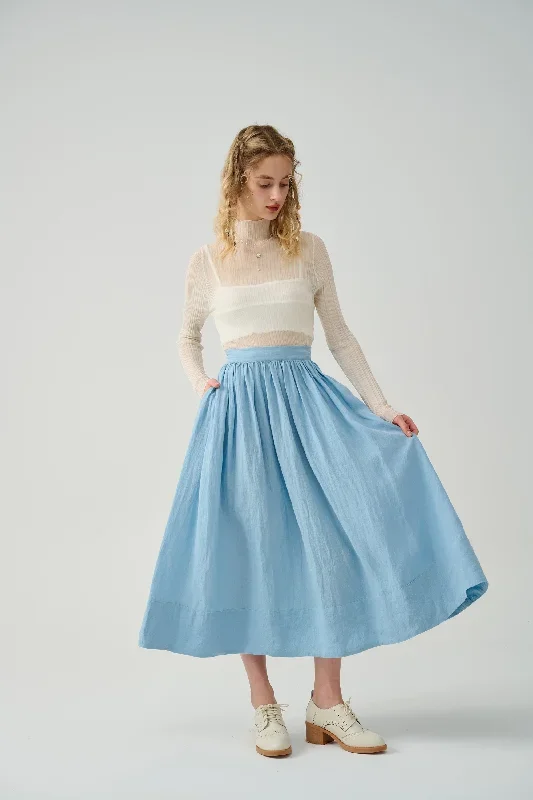 green-midi-linen-skirt-a-line-skirt-pleated-flared-skirt-1950-skirt-linennaive