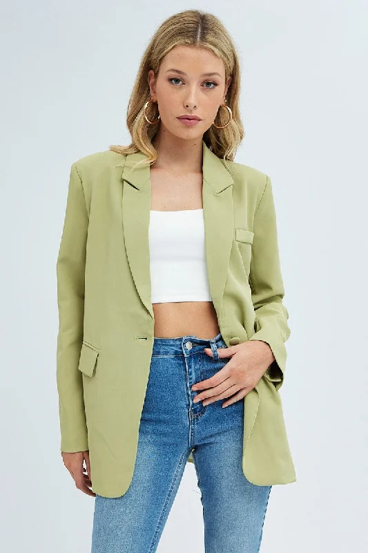 Green Oversized Single Breasted Blazer