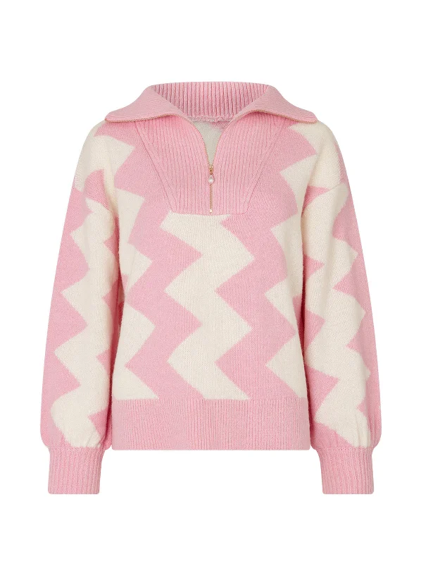 lorna-pink-zigzag-half-zip-sweater