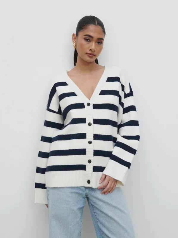 Makai Oversized Cardigan - Cream and Navy Stripe