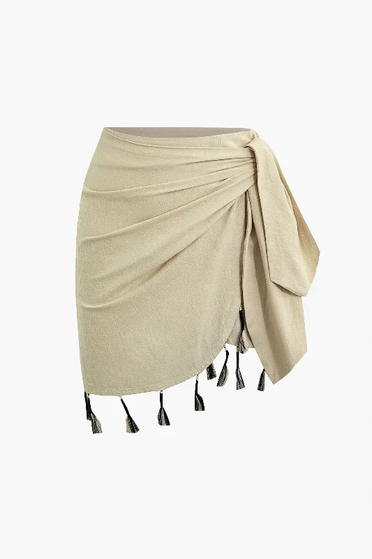 Asymmetric Tassel Knot Side Mini Skirt