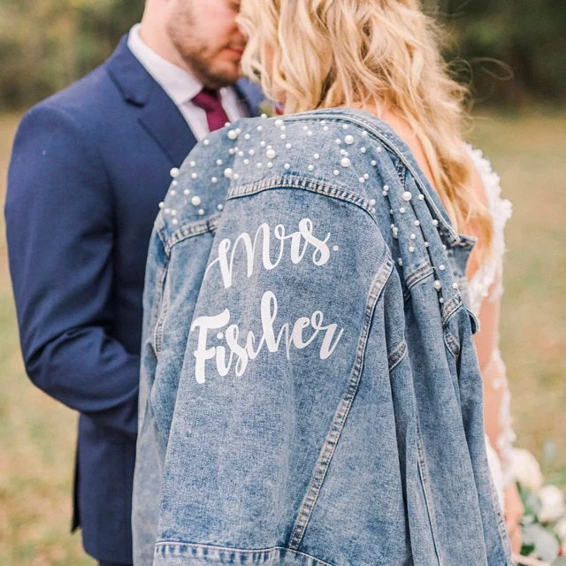 Mrs. Bridal Customized Denim Jacket with Pearls