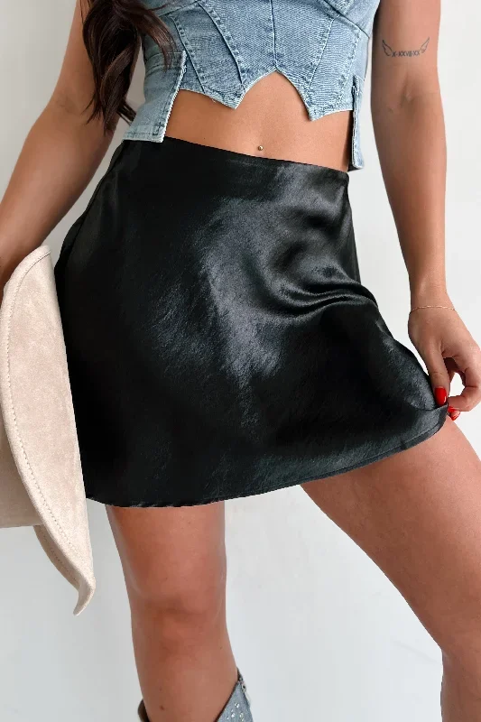 Mystic Dreams Satin Mini Skirt (Black)