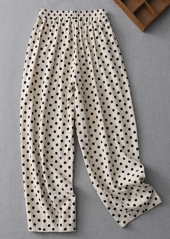 new-apricot-dot-pockets-elastic-waist-cotton-crop-pants-summer