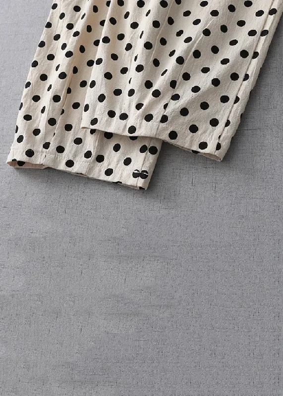 new-apricot-dot-pockets-elastic-waist-cotton-crop-pants-summer