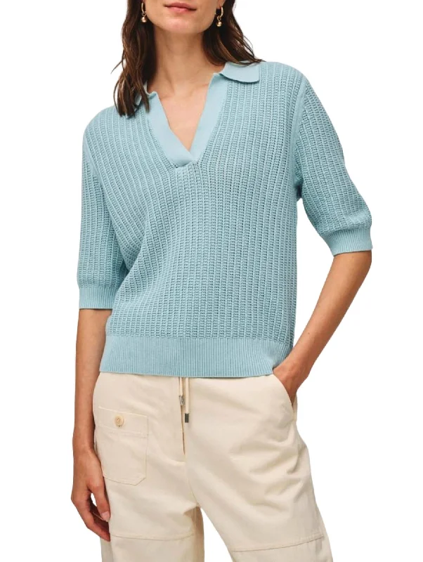 Organic Cotton Cashmere Mesh Sweater In Soft Aqua