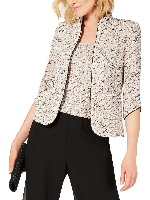 Petites Womens Embellished Jacket Twinset