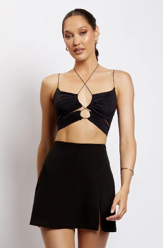 Phoenix Cut Out Ruched Crop Top - Black