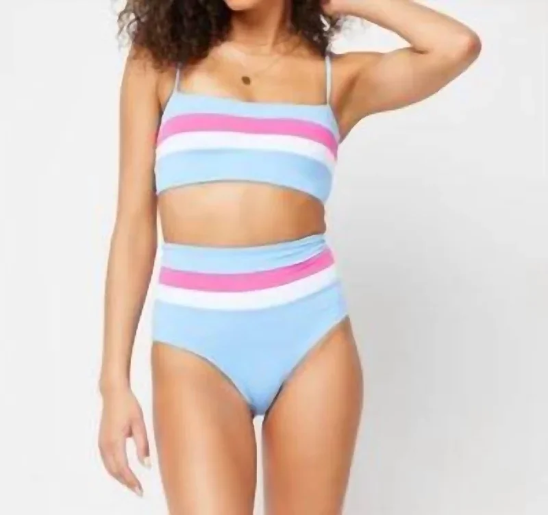 Portia Stripe Classic Bikini Bottom In Aur/wht/bbp