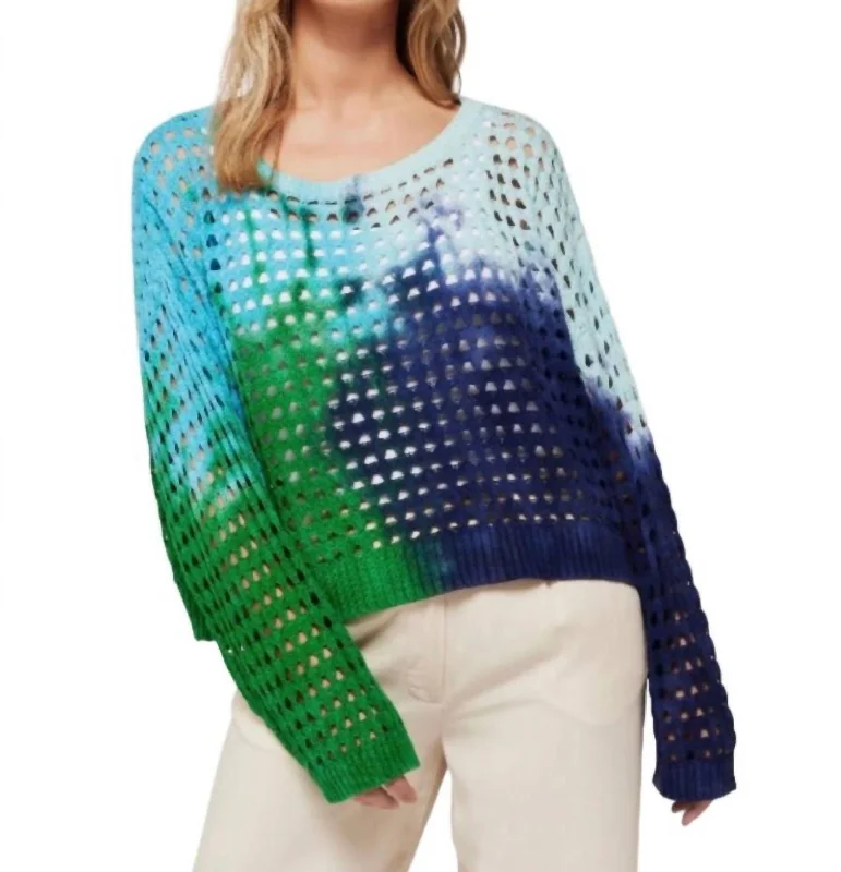 Rainbow Slouchy Sweater In Blue Gradient Dye