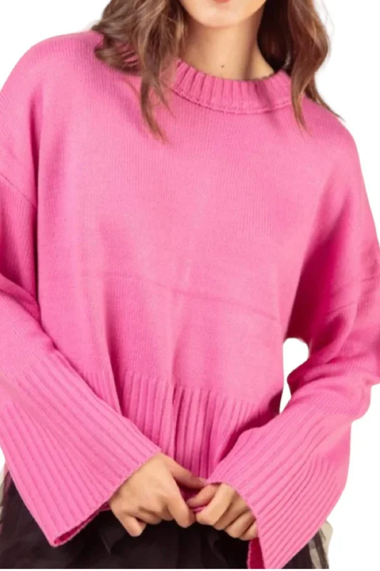 Rib Knit Back Slit Sweater In Pink