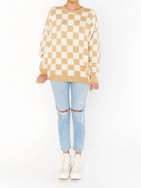 Scout Sweater In Tan Checker Knit