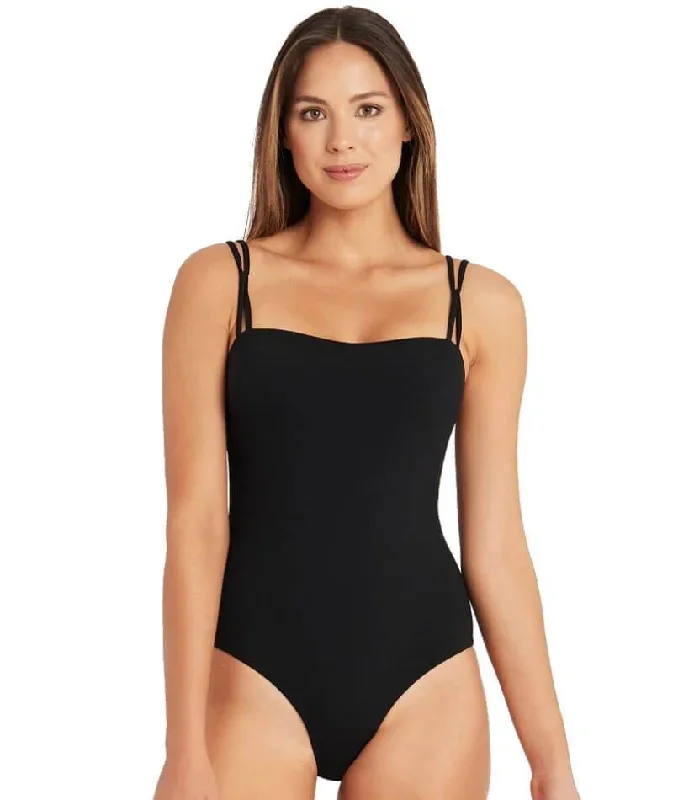 Sea Level Dark Romance Bandeau High Leg One Piece Swimsuit - Black