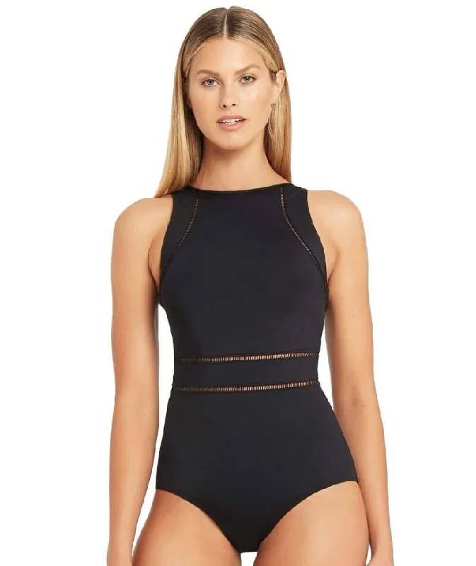 Sea Level Essentials High Neck B-DD Cup One Piece Swimsuit - Black