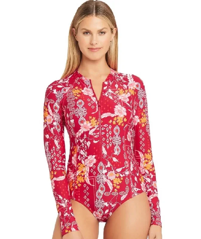 Sea Level Jardin Long Sleeve B-DD Cup One Piece Swimsuit - Red