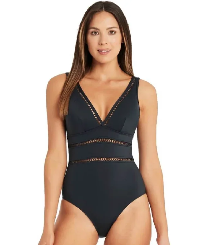 Sea Level Lola Shimmer Cross Front A-DD Cup Spliced One Piece Swimsuit - Charcoal