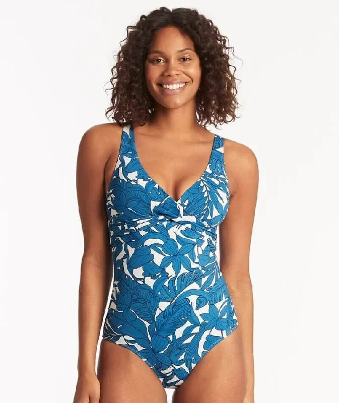 Sea Level Retreat Cross Front A-DD Cup One Piece Swimsuit - Lagoon