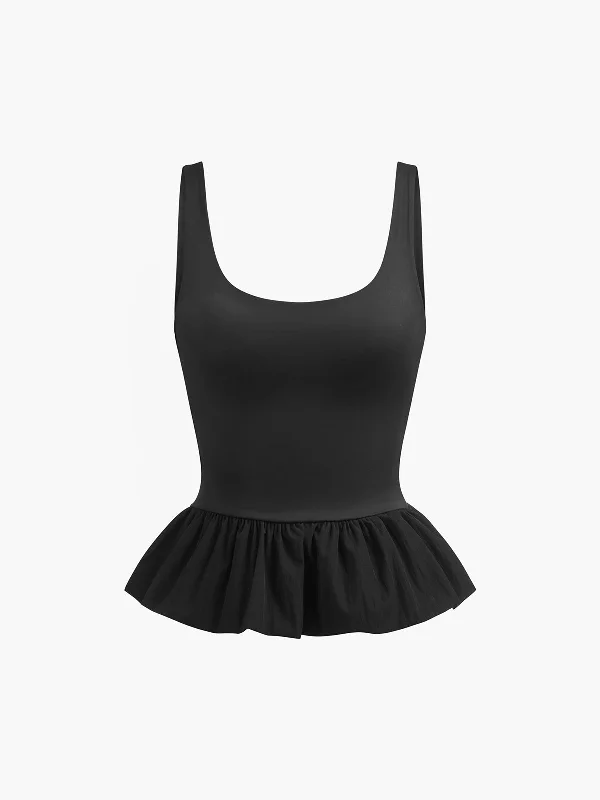 Solid Pleated Ruffle Tank Top