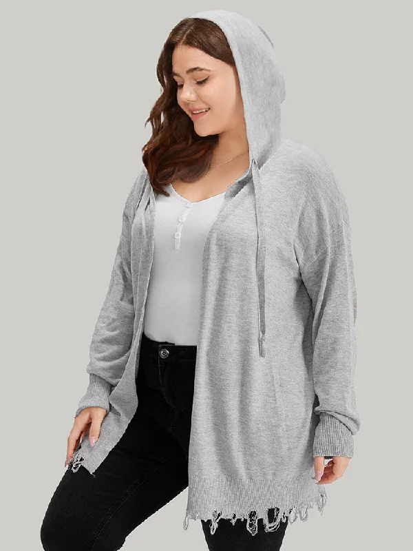 Supersoft Essentials Solid Hooded Raw Hem Drawstring Cardigan