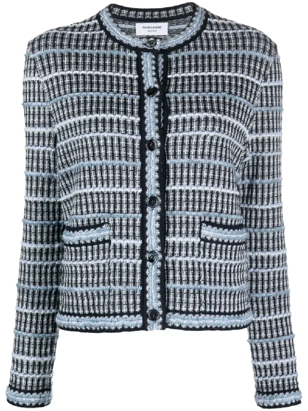 Inlay Tweed Jacquard Crew Neck Cardigan