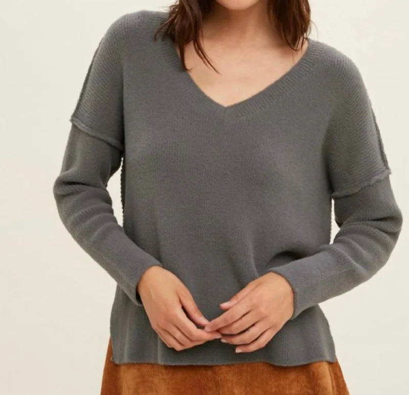 V-Neck Sweater In Charcoal