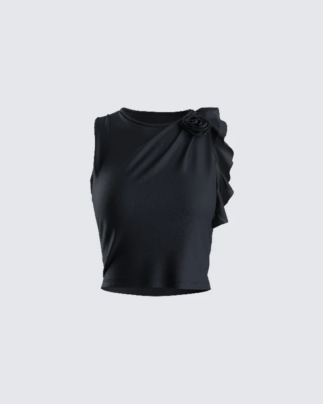 Veeti Black Jersey Crop Top