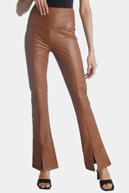 Vegan Leather Front Slit Flare Pants